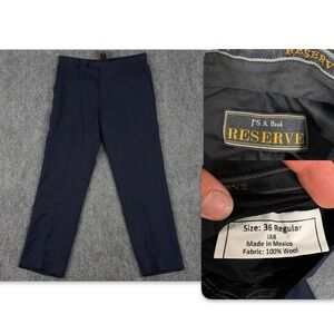 Jos A Bank Reserve Men's Dress Pants Size 36 Regular Navy Blue 100% Wool